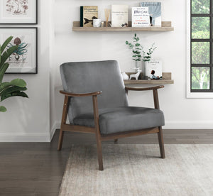 English Elm Mid-Century solid wood frame accent chair with textured fabric upholstery, walnut finish and plush foam cushioning Dark Gray 33 L x 26 W x 15.5 H B011P256602