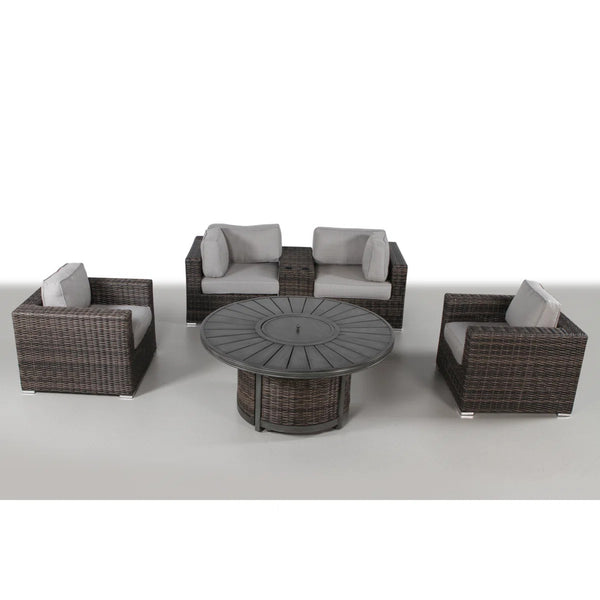English Elm Fully Assembled 6-Piece Patio Seating Group For 4 With Fire Pit Table & Plush Weather-Resistant Cushions B120S00200