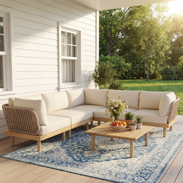 English Elm 6-piece Acacia Modular Outdoor Sectional with Rope Woven Backrests and Resort Patio Style N768P395021L_3_N768P395020L_2_N768P395019L