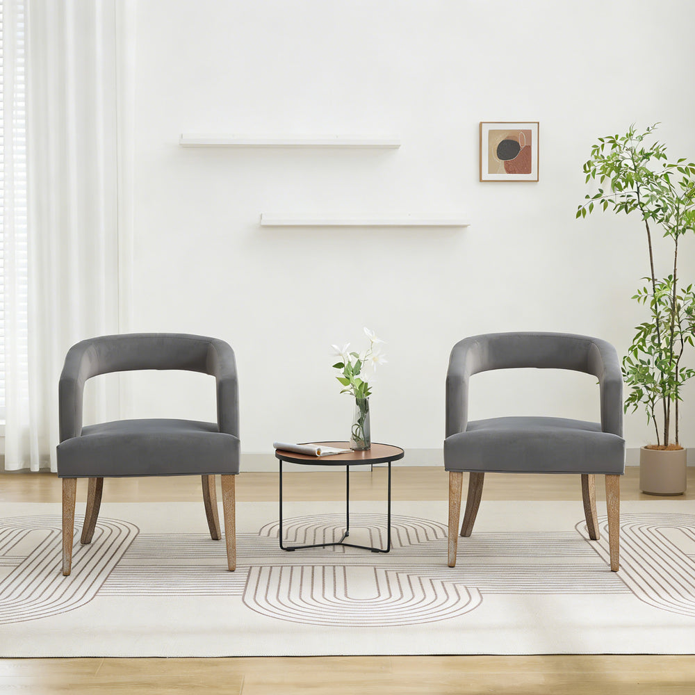 English Elm 25.79" Velvet Barrel Accent Chairs with Open Round Back and Weathered Wood Legs Set of 2 W3118S00043