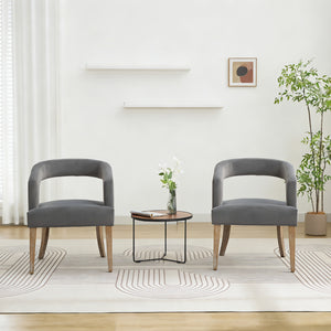 English Elm 25.79" Velvet Barrel Accent Chairs with Open Round Back and Weathered Wood Legs Set of 2 W3118S00043