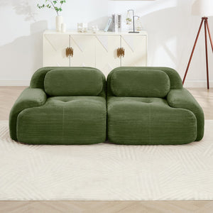 English Elm 82'' Curved Modular Sofa Corduroy Upholstered Two Seat Living Room Lounge Olive Green W714P323642