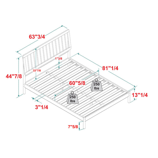 English Elm Walker Edison - Mid-Century Solid Pine Queen Spindle Bed Frame with Slat-Back Design, Warp-Resistant Slats, Sturdy Support Black 84.5 L x 25 W x 5 H B185P169114