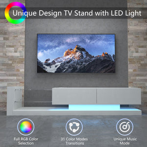 English Elm TV Console LED TV Stand with Dual App & Remote RGB Control, 31 Modes, Built-In Power & 90% Storage Space White W1701105065
