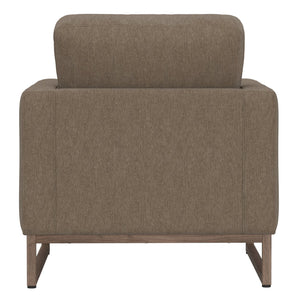 English Elm Beige Upholstered Accent Chair with Wood Sled Base for Modern Living Spaces B2709P474859