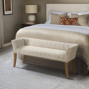 JLA Home Madison Park - 49.5" Welburn Upholstered Bench with Low Back, Nailhead Trim & Wood Legs for Entryway Seating Taupe Multi MP105-0999
