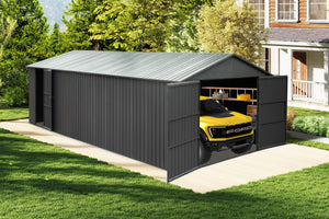 English Elm 12x20ft Outdoor Heavy Duty Metal Carport Shed with Lockable Doors and Wind Resistant Frame W1859P364954