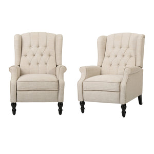 English Elm Charcoal Wingback Pushback Recliner with Button Tufted Diamond Fabric Upholstery Beige N763P410529A