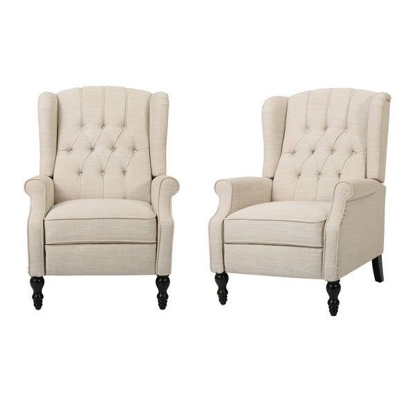 English Elm Charcoal Wingback Pushback Recliner with Button Tufted Diamond Fabric Upholstery Beige N763P410529A