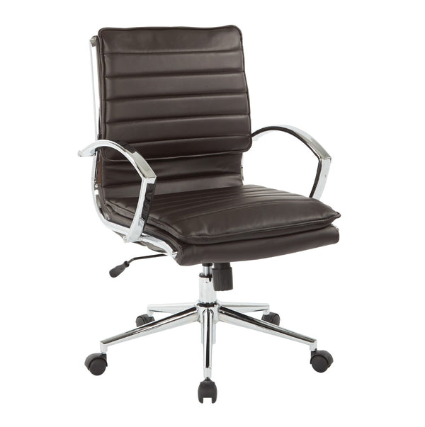 OSP Home Furnishings High Back Executive Office Chair Faux Leather Ergonomic Seat with Chrome Arms and Lumbar Support Mid SPX23591C-U1