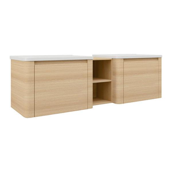 English Elm 68'' Wall-Mounted Vanity with White Ceramic Sink, Plywood Shelves, Soft-Close Door, Rounded Edge Design and Water-Resistant Melamine Finish W999S00484