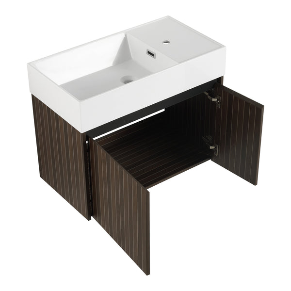 English Elm 30 Resin Sink Vanity with Soft-Close Doors, Floating Mount Design, Durable Scratch & Water-Resistant Finish Silver-Brown Stripe W999P228754