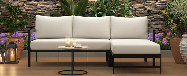 English Elm U_style Outdoor L-shaped Sectional Iron Frame Patio Sofa with Thick Foam Cushions Beige WY000480AAA