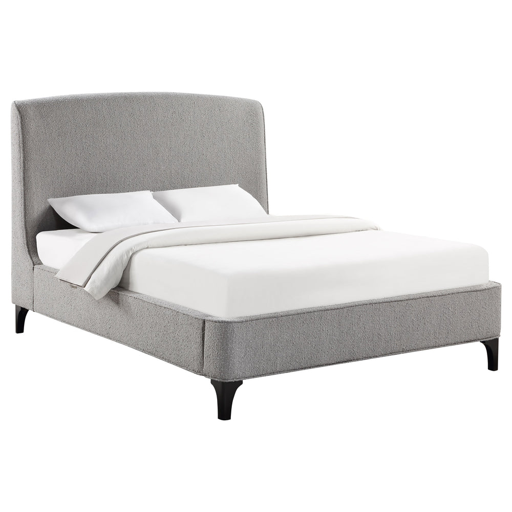 English Elm Harper Curved Upholstered Queen Platform Bed in Light Grey Fabric with Retro Splayed Feet, Modern Chic B062S01247