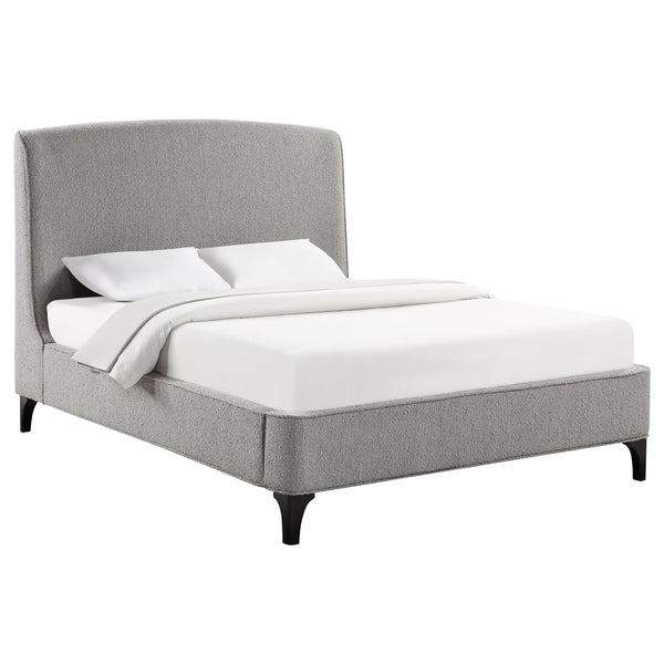 English Elm Harper Curved Upholstered Queen Platform Bed in Light Grey Fabric with Retro Splayed Feet, Modern Chic B062S01247
