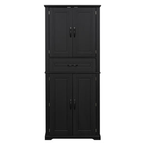 English Elm [video] Tall Matte Black Bathroom Cabinet with Drawer Adjustable Shelves and Door Racks N759P241667B