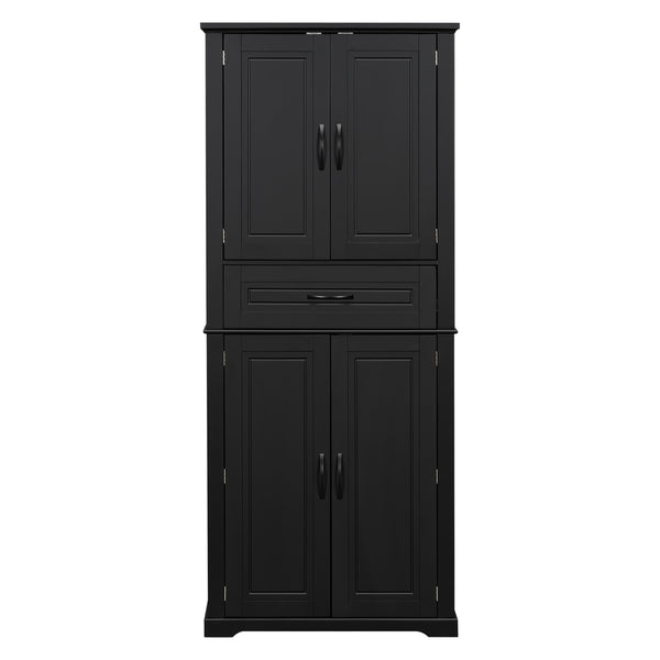 English Elm [video] Tall Matte Black Bathroom Cabinet with Drawer Adjustable Shelves and Door Racks N759P241667B