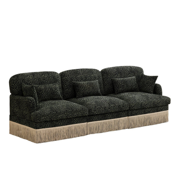 English Elm 100" Leopard Chenille Sectional Sofa with Tassel Trim Deep Seat Modular Living Room Couch Green W5656S00031