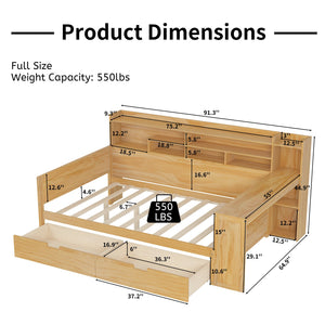 English Elm Wooden Twin Daybed with Trundle Built-in Desk and Open Shelves for Kids Rooms Natural N733S373385M