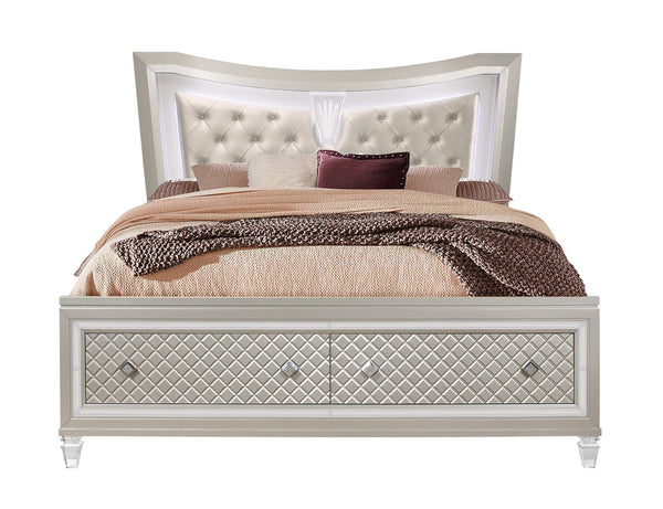 English Elm CROSS Glam Champagne Queen Bed with LED Headboard, Solid Wood/MDF, Acrylic Legs & Jewel Accents B201S00136