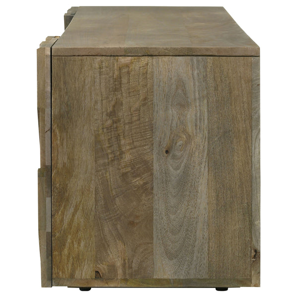 English Elm Jessie Farmhouse Mango Brown 2-Door TV Stand for Up to 80" TVs — Rustic Wood Console with Shelves and Storage B062P353406