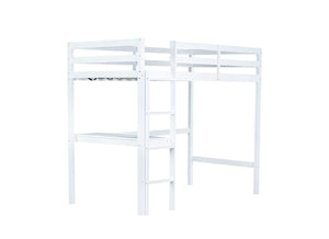 English Elm Twin High Loft Bed with Built-In Desk and Ladder — Space-Saving Rubberwood Study & Sleep Solution White W504P206979