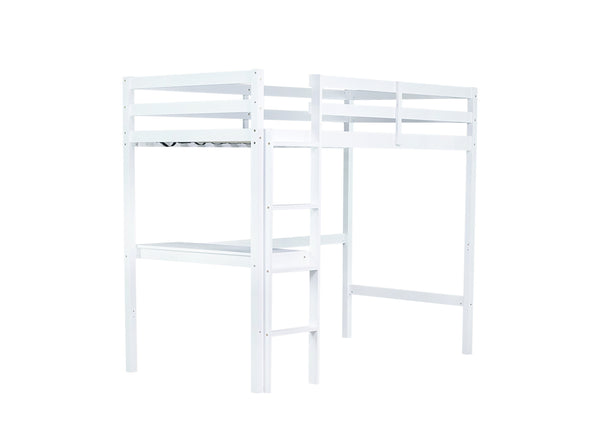 English Elm Twin High Loft Bed with Built-In Desk and Ladder — Space-Saving Rubberwood Study & Sleep Solution White W504P206979