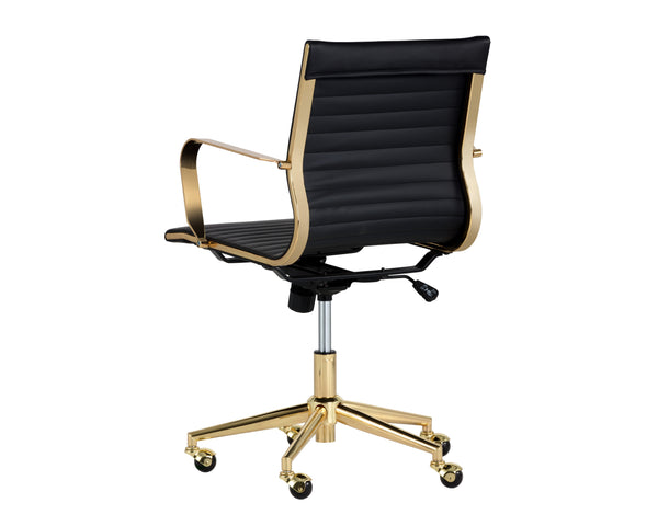 Sunpan Jessica Office Chair - Glamorous Faux Leather Design with Polished Gold Frame for Stylish Mobility Black