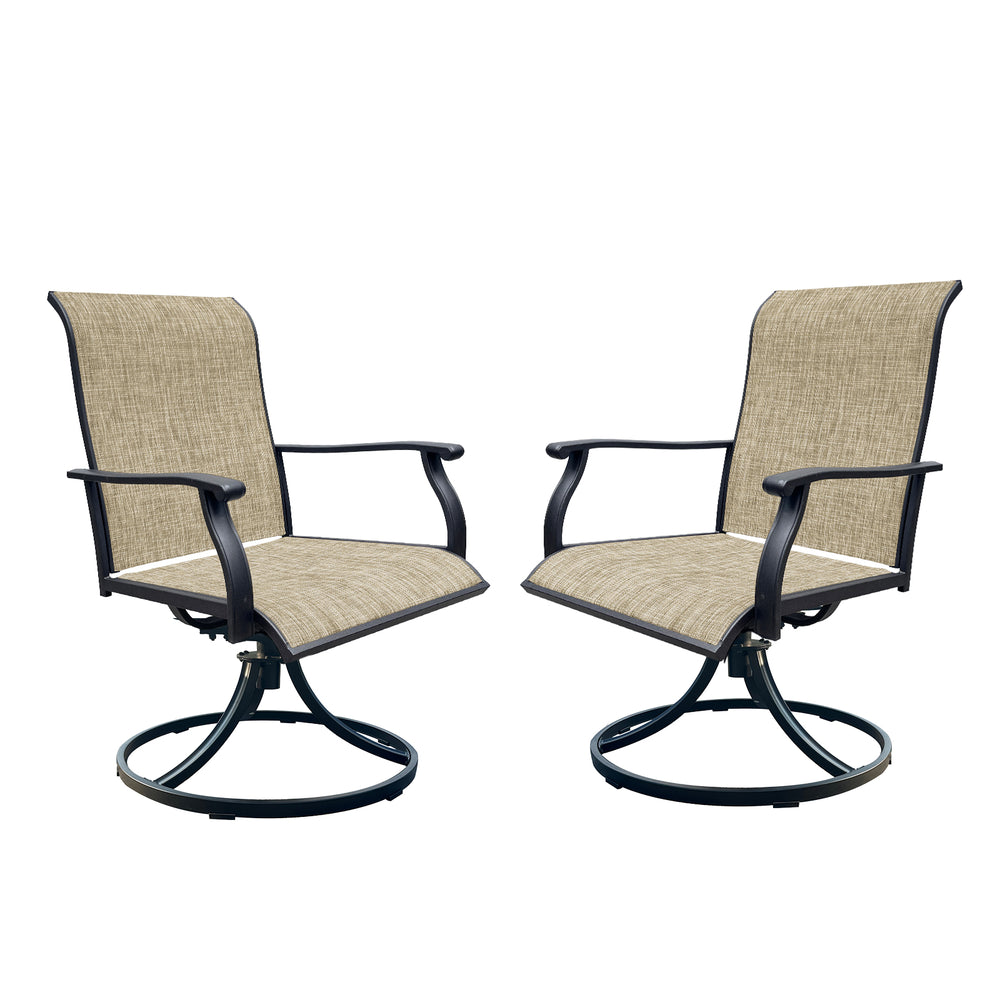 English Elm Swivel Textilene Patio Dining Chairs Set of 2 – Breathable Outdoor Porch Deck Chairs with 360° Rocking Black+Brown W213P271497
