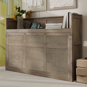 English Elm Twin XL Murphy Bed with Desk, LED Lighting and USB Charging Station — Space-Saving Solid Pine Design Gray Wash N7090005001N