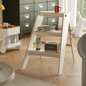 English Elm Home Foldable Ladder Frame multi-use ABS+Steel stool side table bookshelf anti-slip compact stand White W3318P308256
