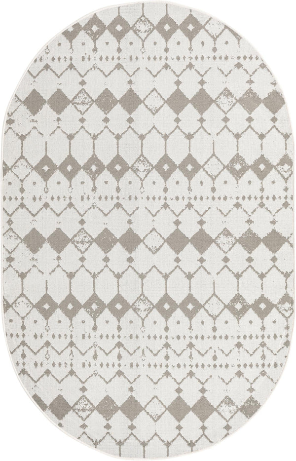 Unique Loom Outdoor Trellis Cardak Machine Made Geometric Rug Ivory and Gray, Gray 5' 3" x 8' 0"
