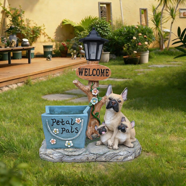 English Elm Labrador Solar Garden Statue with Led Glow and Built-in Succulent Planter Basin W5398P464246