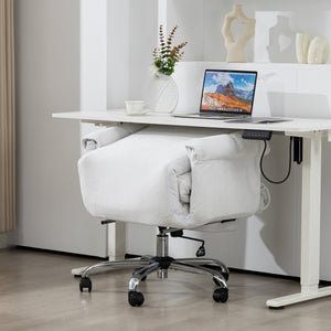 English Elm Homcom Reclining High Back Desk Chair Plush Foam Cushion Flannel Swivel Cream W2225P485649