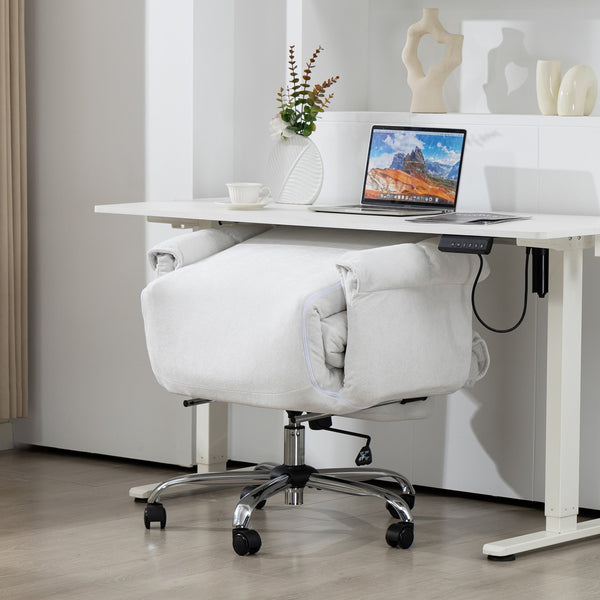 English Elm Homcom Reclining High Back Desk Chair Plush Foam Cushion Flannel Swivel Cream W2225P485649