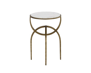 Sunpan Alicent End Table - Stunning Round Marble Top with Antique Brass Iron Base, Handcrafted Elegance White Marble