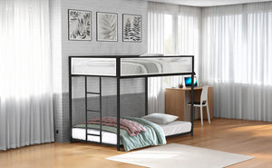 English Elm Contemporary Twin-Over-Full Metal Bunk Bed with Attached Ladder, Durable Industrial Frame, Guest-Ready Design Matte Black,Matte White 83 L x 15 W x 5 H B2741P391251