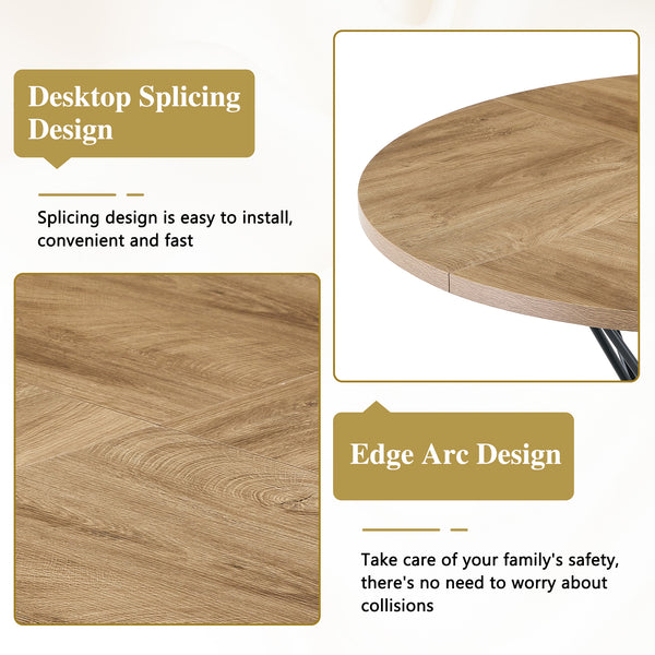 English Elm A Round Marble Patterned Mdf Dining Table with Matte Hourglass Base Seats Six Black,Wood W1151P434790