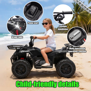 English Elm 24v Dual Motor Kids Atv Ride on with Led Lights Bluetooth Storage Racks Off Road Black W1578P390448