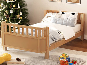 English Elm Twin Solid Wood Platform Bed for Kids with Safety Rail Rust‑Resistant Sturdy Pine Frame, 250lb Capacity Natural 69.48 L x 17.91 W x 7.48 H W2593P190150