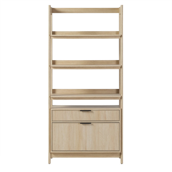 English Elm Walker Edison - Transitional Wide Reeded Bookshelf with Drawers on Bottom for Home Office, Spacious Shelving & Storage Oak 75.25 L x 20.63 W x 7 H B185P200194