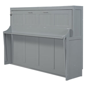 English Elm Full Size Murphy Bed With Hydraulic Lift & Integrated Desk For Space-Saving Comfort And Style N820S10032E