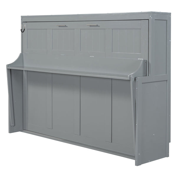 English Elm Full Size Murphy Bed With Hydraulic Lift & Integrated Desk For Space-Saving Comfort And Style N820S10032E