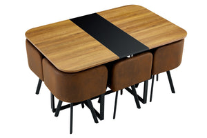 English Elm 7-piece Modern Dining Set Suede Upholstered Chairs Wood Grain Melamine Table W3875S00110