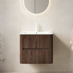 English Elm Noor Floating Bathroom Vanity Walnut Plywood Cabinet Ceramic Sink Two Drawers W2615P376535