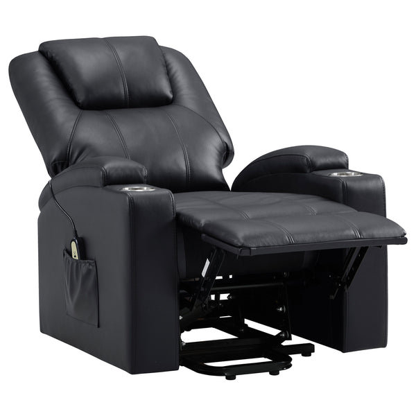 English Elm Macklin Faux Leather Power Lift Recliner with Heat Massage and Storage Pockets Black B062P466804