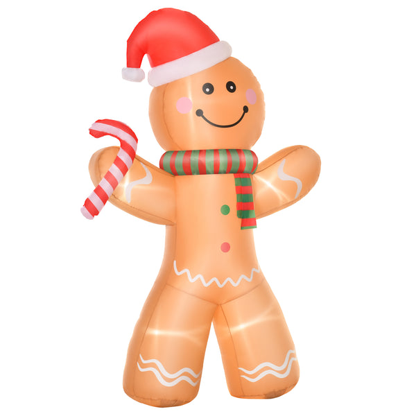English Elm Homcom 8Ft Inflatable Gingerbread Man With Candy Cane – Led Lights For Festive Outdoor Décor! W2225P249966