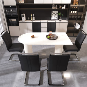 English Elm 63" Cream Mdf Dining Table & 6 Pu Armless Chairs Set - Modern Industrial Style For Home & Kitchen W2189S00433