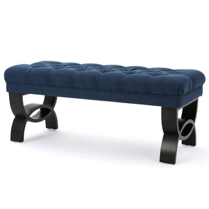 English Elm Hilton Tufted Upholstered Bench Ottoman with Diamond Stitching and Vintage Curved Legs 54743.00DBL