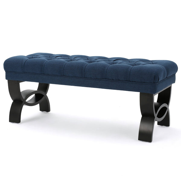 English Elm Hilton Tufted Upholstered Bench Ottoman with Diamond Stitching and Vintage Curved Legs 54743.00DBL
